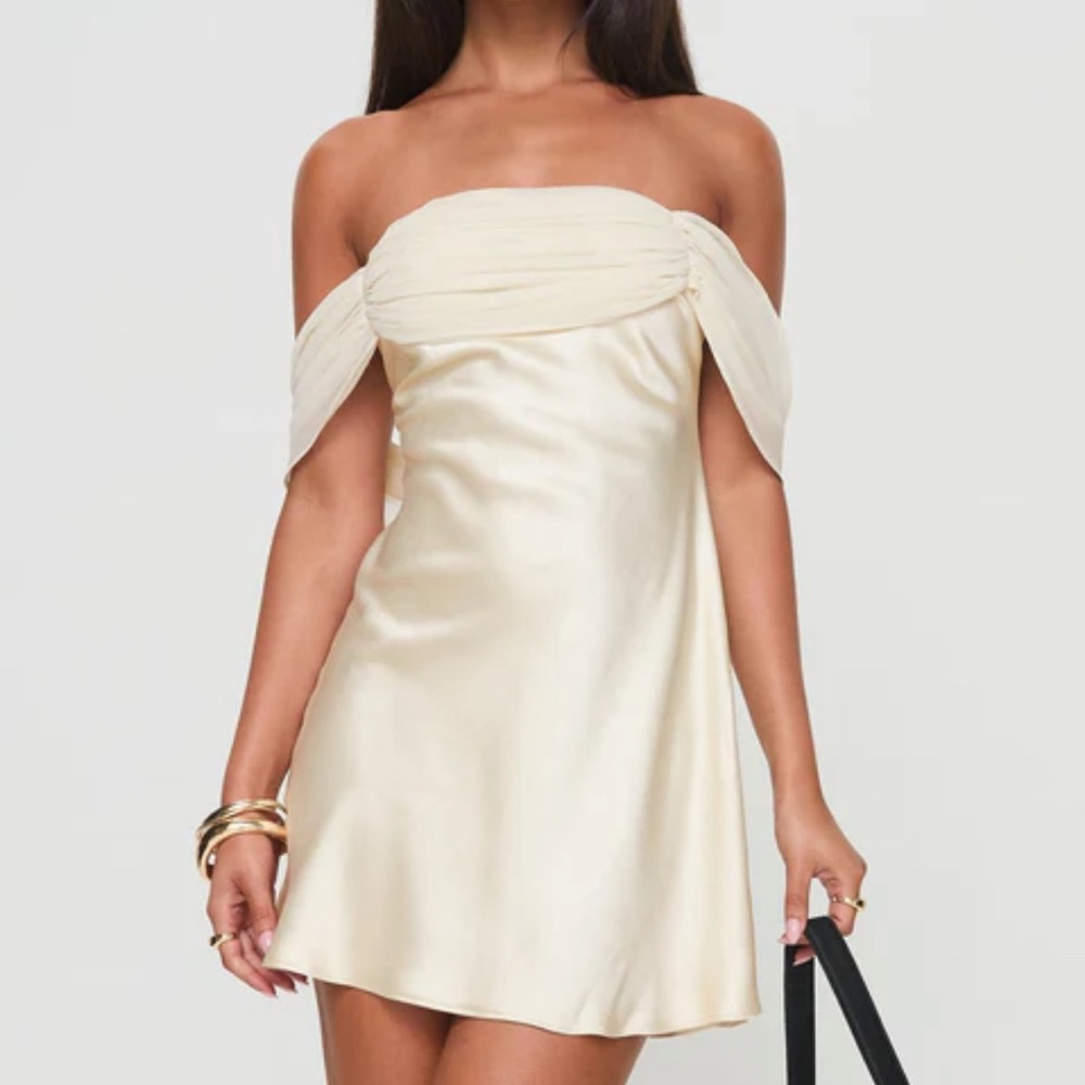 Princess Polly Adoration Cream Off Shoulder Bow Mini Dress